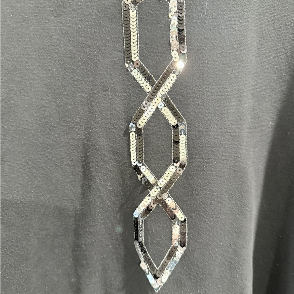 Bob Mackie Women's 1980s XL Flirty Sequin Top Dynasty Disco Black Silver Retro - Picture 2 of 6